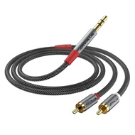 2RCA ke 3.5mm,[0.5M] 1/8 ke RCA 2-Male Headphone Jack Fish Wire Braid Y Splitter Kabel Tambahan RCA 