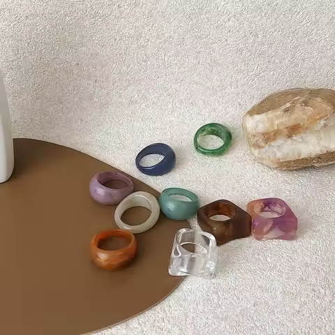 ORZTOON 2021 Trendy Colourful Transparent Resin Rings For Women Female Geometric Marble Patter Acryl