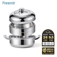 freemir Panci Kukus 2/3 Susun 26cm Stainless Steel – Steamer Pot Set 3in1 dengan Tutup Kaca Food Gra