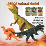 26PCS Animal Toys Set Dinosaur and Jungle Setting Set Farm Animals Wild Animals Toys for Kids