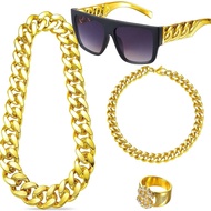 Hip Hop Exaggerated Punk Alloy Dollar Chain Necklace Glasses Ring Bracelet Set