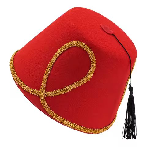 Red Turkish Hat Tarboosh Fez Hat Men Adult Moroccan Ottoman Fez Hat for Halloween Cosplay Party Hat 