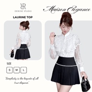 Derose Studio - Elegant lady's Laurine Top, ruffle collar lace shirt