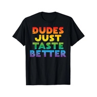 Dudes Just Taste Better Funny Rainbow Humor Vintage Printed T shirt Men s Casual and Comfortable T s