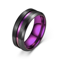 Black Brushed Purple Inlay Stainless Steel Ring Men Cool Wedding Daily Jewelry Gift