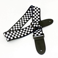 Electric Guitar Strap Leather Black White Plaid Acoustic Guitar Strap Ukulele Bass Strap Guitar Accessories