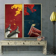 Restaurant Decoration Painting Modern Entrance Wall Mural Red Stitching Vertical New Chinese Style T