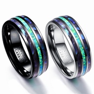 Luxury Men Women 8mm Tungsten Carbide Ring Inlay Abalone Shell Opal Wedding Band for Couples Jewelry