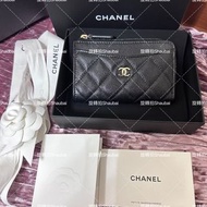 全新Chanel淡金扣L型零錢包卡夾