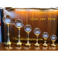 Cặp đèn thờ đá pha lê quả cầu tròn 12in