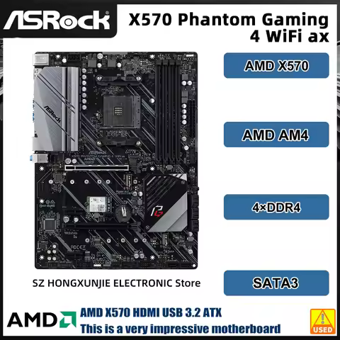 ASRock X570 PHANTOM GAMING 4 WIFI AX AMD X570 Motherboard ATX Support Ryzen 7 5700x 5700x3d 5600 550