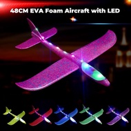 โยนด้วยมือโฟมเครื่องบินของเล่น LED 48ซม. โหมดการบิน LED เครื่องร่อนเครื่องบินจำลองเครื่องบินกีฬากลางแจ้ง