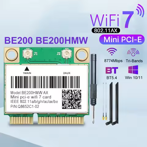 BE200 WiFi 7 Card BE200NGW Bluetooth 5.4 Ethernet adapter Tri Band 2.4G/5G/6GHz M.2 Wireless Network