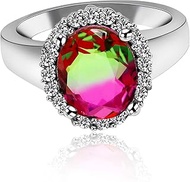Big Oval Created Tourmaline October Birthstone Solitaire Ring Platinum Plated AAA CZ Wedding Band En