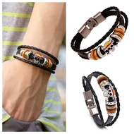 Punk Punk Braided Leather Bracelet Simple Multi-Layer Ghost Head Buckle Bracelet