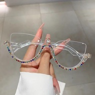 Semi-rimless Eyeglasses Frame with Rhinestones New Candy Color Women Eyewear Trendy Luxury Brand Des