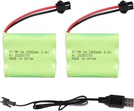 2pcs 3.6V 2400mAh NI-MH Battery Pack with SM-2P Connector and USB Charging Cable, AA NiMH Battery Pa