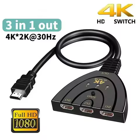 HDMI-compatible Cable Splitter 3in1 HD 4K Video Switcher Adapter 3 Input 1 Output Port Hub for Xbox 