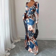 Plus Size Women's French Style Casual Elegant Printed Long Sleeve Dress Party Gathering Dance Date D