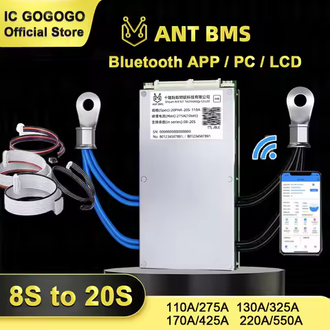 8S to 20S ANT BMS 110A 130A 275A 325A Smart Lithium Li-ion Lifepo4 Battery Protection Board Bluetoot
