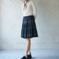 尋寶古著-Brooks brothers英倫風綠格紋毛料百褶裙