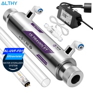 ALTHY UV Water Sterilizer System UV Tube Lamp Ultraviolet Light Purifier Disinfection Filter +Smart Flow Control Switch , Stainless Steel, 1GPM For Drinking Water
