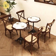 Retro Combination Dining Table Chair Western Restaurant American Milk Tea Shop Small Round Table Caf