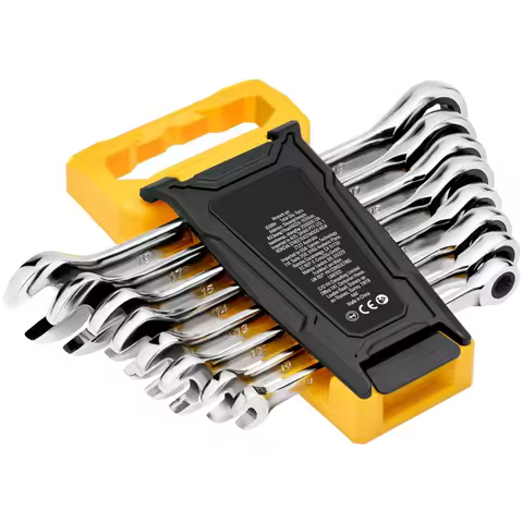 SucceBuy 8/16PCs Combination Wrench Set Ratcheting Wrench Organizer Rack Cr-V Steel Wrench Set Metri