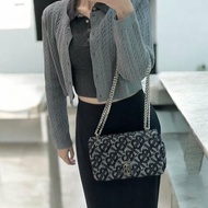 BURBERRY黑銀水鑽銀釦Lola鏈條肩側背包