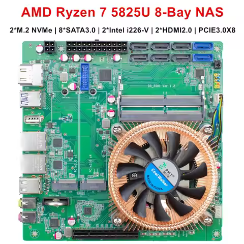Topton 8-Bay NAS Motherboard AMD Ryzen 7 5800H/5825U R5 5625U N21 8*SATA 3*NVMe 2*2.5G LAN 2*DDR4 Ga