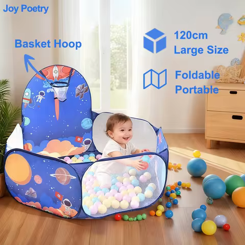 120cm Hexagon Children Ball Pool with Basket Hoop Portable Foldable Kid Playground Baby Indoor Outdo