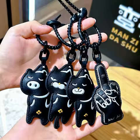 Emoticon Cat Keychain Cartoon Florets Pig Pendant Keychain PU Leather Keychains Car Keyring Birthday