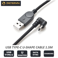 USB Type C Cable U Shape 180 Degree Angle 1.5m Fast Charging Data Sync Charger Wire for Smartphone T