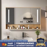 Bathroom Smart Mirror Cabinet Home Bathroom Wall-mounted with LED Light Smart Waterproof Defog Mirror Wooden Storage Mirror Cabinet