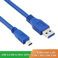 USB 3.0 A Male AM to Mini USB 3.0 Mini 10pin Male USB3.0 Cable 0.3m 0.6m 1m 1.5m 3m 5m 1ft 2ft 3ft 5