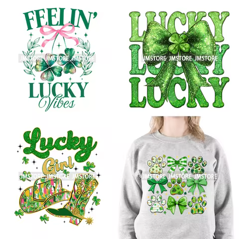 Feeling Lucky Vibes Coquette Shamrock Irish St Patrick's Day Iron On DTF Heat Transfer Stickers Read