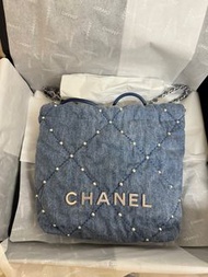 Chanel 22 mini bag珍珠牛仔布💙