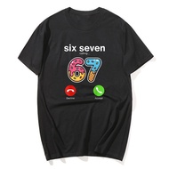 Six Seven Calling Ice Cream Drip Cool Meme 67 Funny Number T-shirt For Men Women 100% Cotton T Shirt