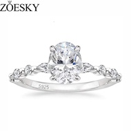 ZOESKY 925 Sterling Silver Ring Oval Cut Cubic Zirconia Engagement Rings Solitaire Halo Promise Ring