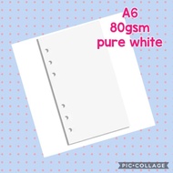 A6 80gsm PURE WHITE BLANK 6 RING PLANNER INSERTS REFILL