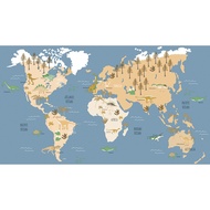 Korean Children's Wallpaper with Dinos Atlantic Ocean Map Motif, Latest Palette Map