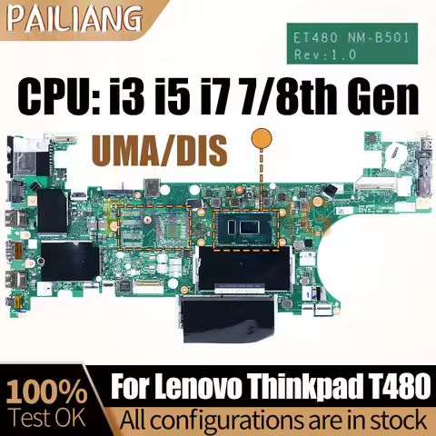 For Lenovo Thinkpad T480 Notebook Mainboard NM-B501 i3 i5 i7 7/8th Gen MX150 2G 01YR342 01YR324 Lapt