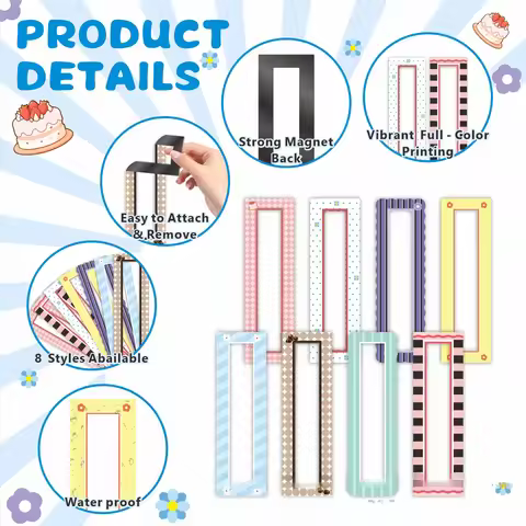 8pcs Magnetic Photobooth Frame Set, Fridge Magnet Photo Frames, Vintage Vertical Frames for Refriger
