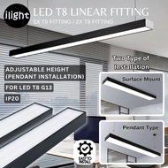 LED T8 LINEAR CASING SINGLE DOUBLE FITTING OFFICE LIGHT HANGING PENDANT SURFACE SET CASING LAMPU KAL