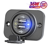 USB Panel Mount Socket 12V USB Charger Waterproof 2 Port USB Car Charger Adapter Mobile Phone QC3.0 