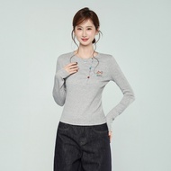 98138 Round Neck Cute Puppy Embroidered Slim-fit Long-sleeved