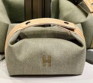 Hermes 便當袋/帆布手拿包 森林綠（大款） 近全新美品