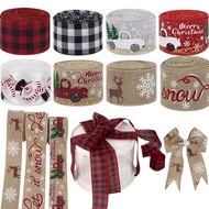 DIY Gift Wrapping Elk Fine Linen Fabric Ribbon / Christmas Tree Bow Decorative Ribbons / Christmas Red Black Plaid Linen Ribbons Decorations for Home / Wreath Bows Crafts