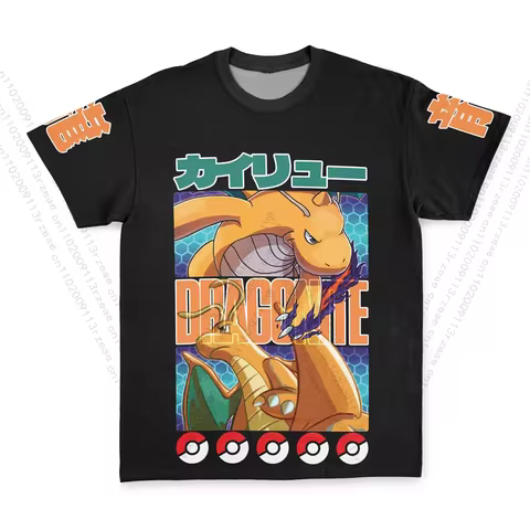 Latest Anime Pokemon Dragonite Type Men's Y2K Cosplay Print Tees Hip Hop Pikachu Boys Kawaii Breatha