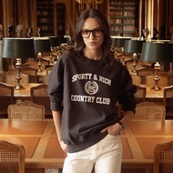 Sporty&Rich 24Autumn and Winter New Classic Letter Print Black Fleece Women's Sweatshirt